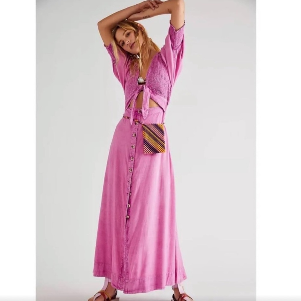 Free People NWOT String of Hearts Maxi Tie Dye Cut out Pink Dress.
